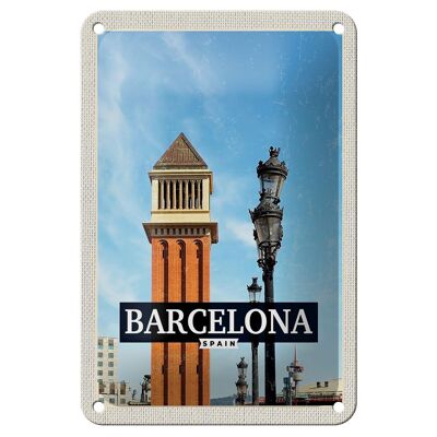 Cartel de chapa de viaje, 12x18cm, Barcelona, ​​España, imagen del día, mosaico