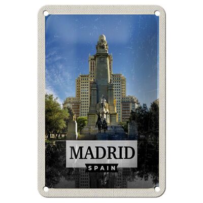Blechschild Reise 12x18cm Madrid Spanien Pferd Panorama Schild