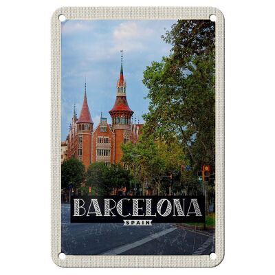 Cartel de chapa de viaje, 12x18cm, Barcelona, ​​España, naturaleza, centro de la ciudad