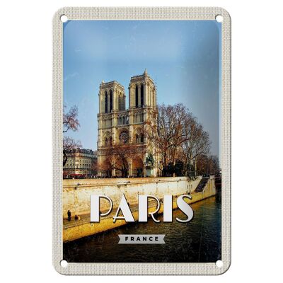Cartel de chapa de viaje, 12x18cm, París, Francia, Notre-Dame, cartel de viaje
