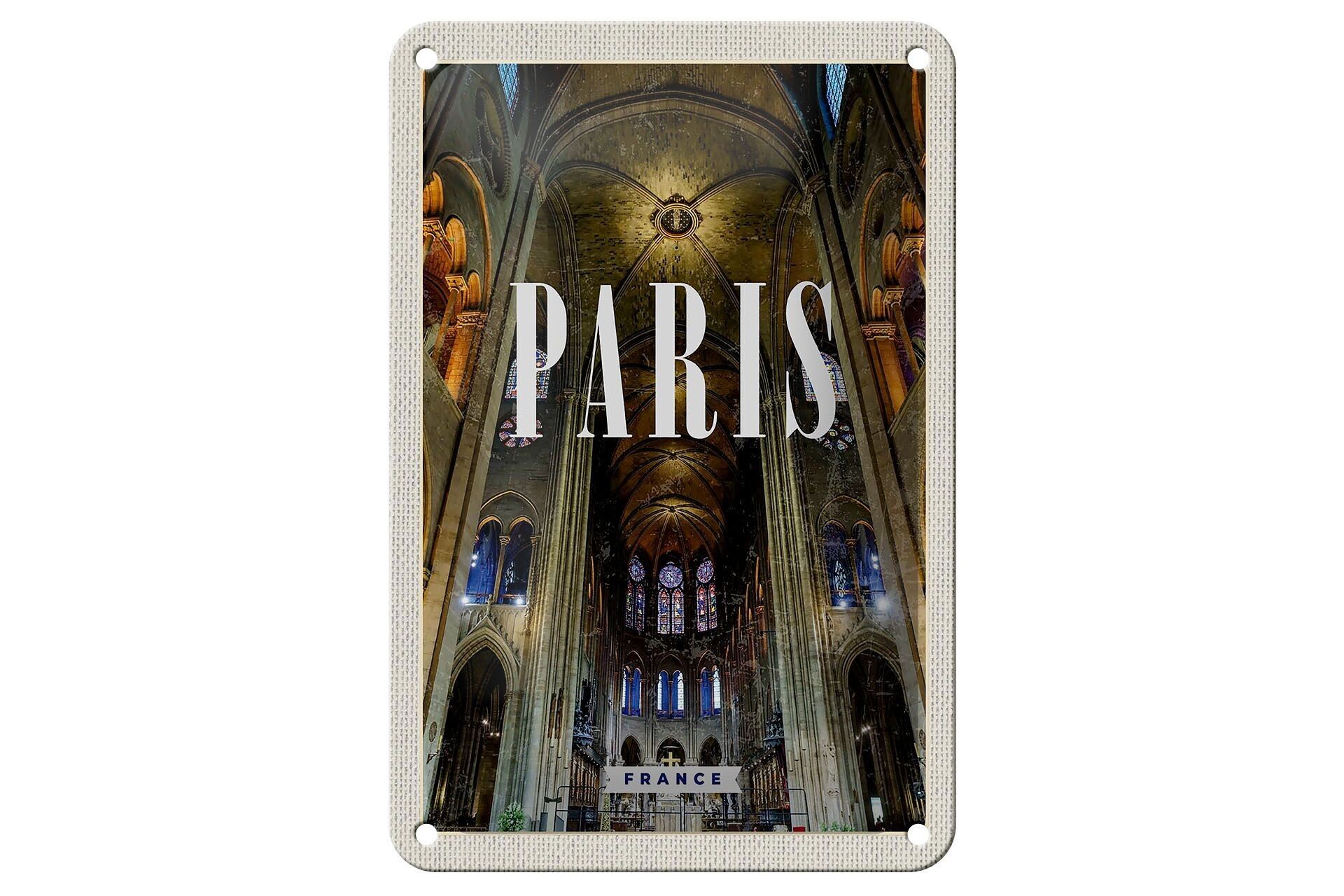 Targa in metallo da viaggio 12x18 cm Parigi Francia Interno Notre-Dame