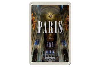 Panneau de voyage en étain, 12x18cm, Paris, France, panneau intérieur Notre-Dame 1