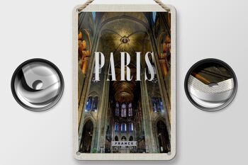 Panneau de voyage en étain, 12x18cm, Paris, France, panneau intérieur Notre-Dame 2