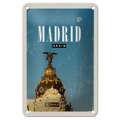 Targa in metallo da viaggio 12x18 cm Madrid Spagna Metropolis Building Sign