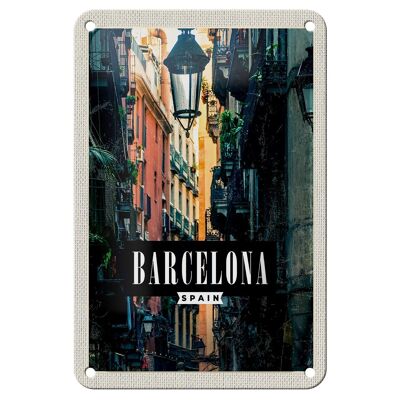 Cartel de chapa de viaje, 12x18cm, Barcelona, ​​España, cartel panorámico de callejón