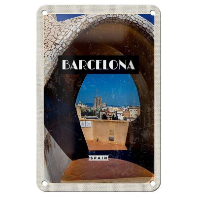 Cartel de chapa de viaje, 12x18cm, Barcelona, ​​España, ciudad, destino de viaje