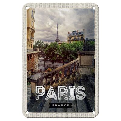 Cartel de chapa de viaje, 12x18cm, París, Francia, Torre Eiffel, escaleras