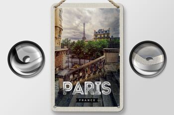 Panneau de voyage en étain, 12x18cm, Paris, France, tour Eiffel, signe d'escalier 2