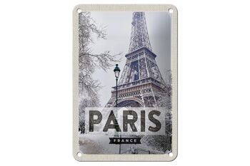 Panneau de voyage en étain, 12x18cm, Paris, France, tour Eiffel, panneau de neige 1