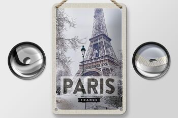 Panneau de voyage en étain, 12x18cm, Paris, France, tour Eiffel, panneau de neige 2