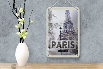 Panneau de voyage en étain, 12x18cm, Paris, France, tour Eiffel, panneau de neige 4