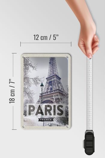 Panneau de voyage en étain, 12x18cm, Paris, France, tour Eiffel, panneau de neige 5