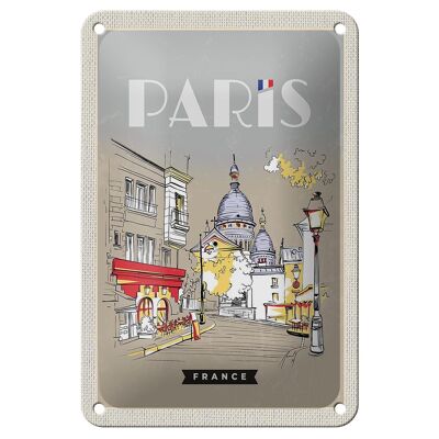 Panneau de voyage en étain, 12x18cm, peinture de Paris, France, signe de ville