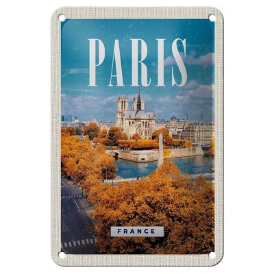 Cartel de chapa de viaje, 12x18cm, París, Francia, su cartel de Notre-Dame