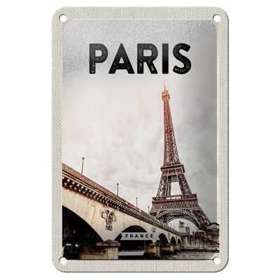 Panneau de voyage en étain, 12x18cm, Paris, France, tour Eiffel, panneau touristique