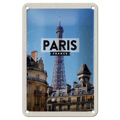 Panneau de voyage en étain, 12x18cm, Paris, France, tour Eiffel, signe de ville