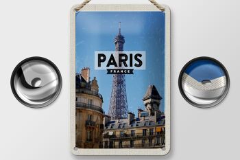 Panneau de voyage en étain, 12x18cm, Paris, France, tour Eiffel, signe de ville 2