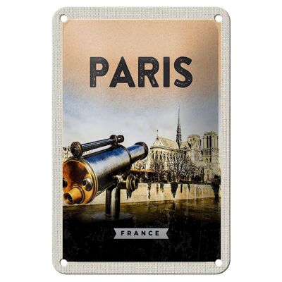 Tin sign travel 12x18cm Paris binoculars Notre-Dame Cathedral sign