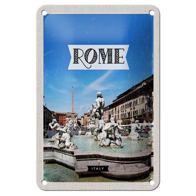 Targa in metallo da viaggio 12x18 cm Roma Italia Fontana Scultura Cartello natalizio
