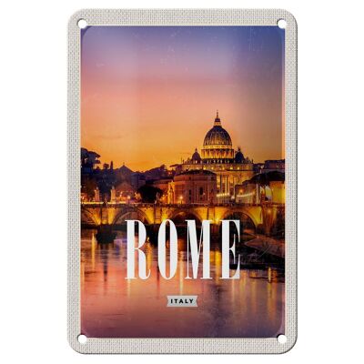 Cartel de chapa de viaje, 12x18cm, Roma, Italia, ciudad, catedral, cartel nocturno