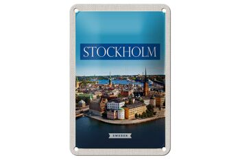 Panneau de voyage en étain, 12x18cm, panneau de ville médiévale de Stockholm, suède 1