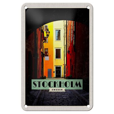 Blechschild Reise 12x18cm Stockholm Schweden Gasse Reise Schild