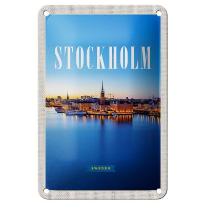 Targa in metallo da viaggio 12x18 cm Stoccolma Svezia mare città segno di viaggio