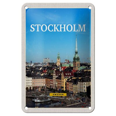 Cartel de chapa de viaje, 12x18cm, Estocolmo, Suecia, casco antiguo, cartel de descripción general