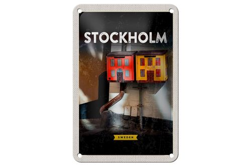 Blechschild Reise 12x18cm Stockholm Schweden Haus Kunst Schild