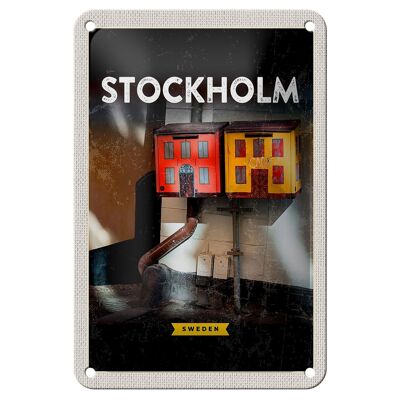 Blechschild Reise 12x18cm Stockholm Schweden Haus Kunst Schild