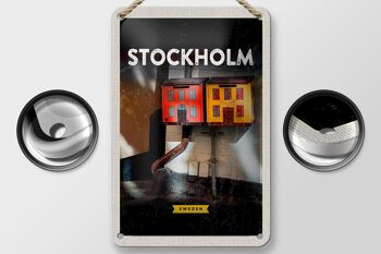 Panneau de voyage en étain, 12x18cm, panneau artistique de maison de Stockholm, suède 2