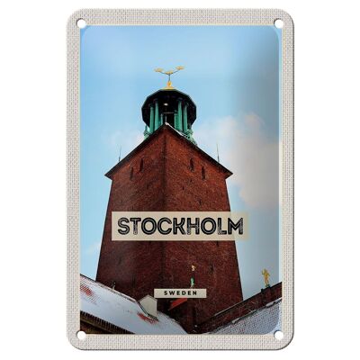 Blechschild Reise 12x18cm Stockholm Schweden Schnee Reise Schild