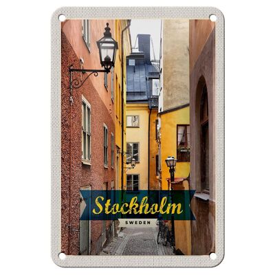 Blechschild Reise 12x18cm Stockholm Schweden Altstadt Gasse Schild