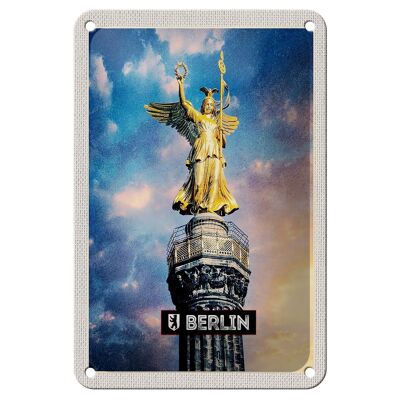 Cartel de chapa de viaje, 12x18cm, Berlin DE Alexanderplatz, columna de la victoria
