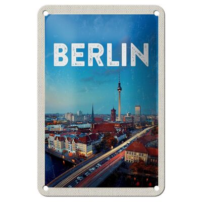 Targa in metallo da viaggio 12x18 cm, insegna della torre televisiva di Berlino, Germania