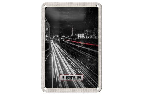 Blechschild Reise 12x18cm Berlin Deutschland Bahn Nacht Schild