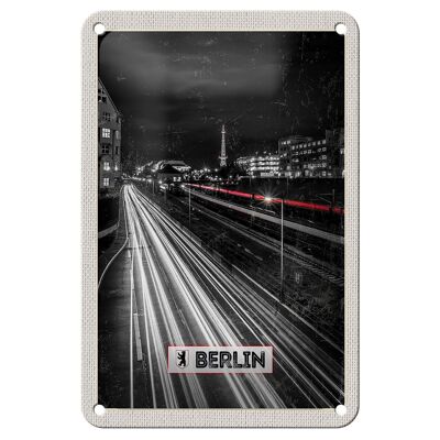 Blechschild Reise 12x18cm Berlin Deutschland Bahn Nacht Schild