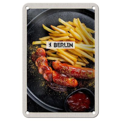 Targa in metallo da viaggio 12x18 cm Berlino Germania Currywurst Food Sign