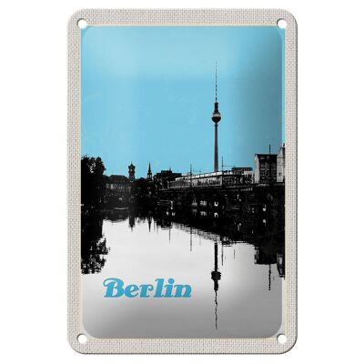Targa in metallo da viaggio 12x18 cm Berlino Germania cartello del fiume bianco nero