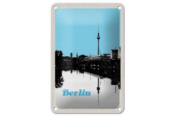 Panneau de voyage en étain, 12x18cm, Berlin, Allemagne, panneau de rivière noir et blanc 1