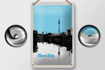 Panneau de voyage en étain, 12x18cm, Berlin, Allemagne, panneau de rivière noir et blanc 2