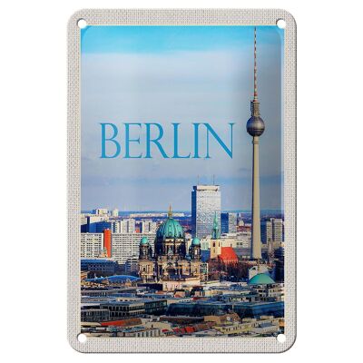 Panneau de voyage en étain, 12x18cm, Berlin, allemagne, vue de la ville