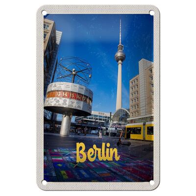 Targa in metallo da viaggio 12x18 cm Berlino Germania Orologio Alexanderplatz