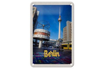 Panneau de voyage en étain, 12x18cm, horloge de Berlin, allemagne, panneau Alexanderplatz 1
