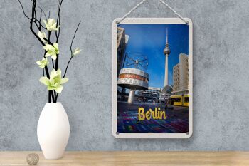 Panneau de voyage en étain, 12x18cm, horloge de Berlin, allemagne, panneau Alexanderplatz 4