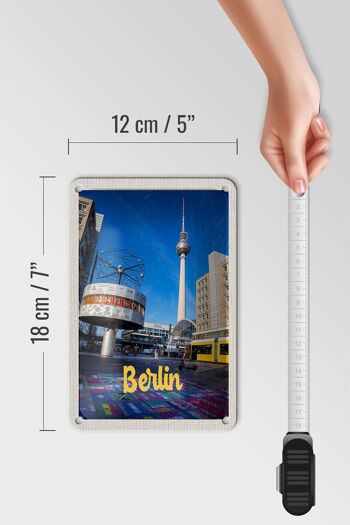 Panneau de voyage en étain, 12x18cm, horloge de Berlin, allemagne, panneau Alexanderplatz 5