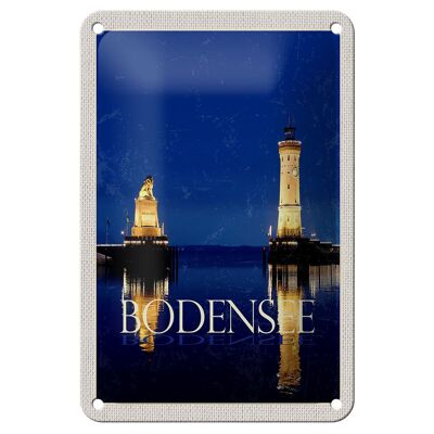 Tin sign travel 12x18cm Lake Constance Germany lighthouse night sign