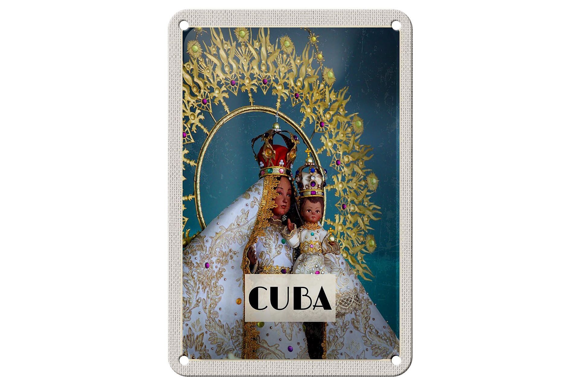 Targa in metallo da viaggio 12x18 cm Cuba Caribbean Queen come statua