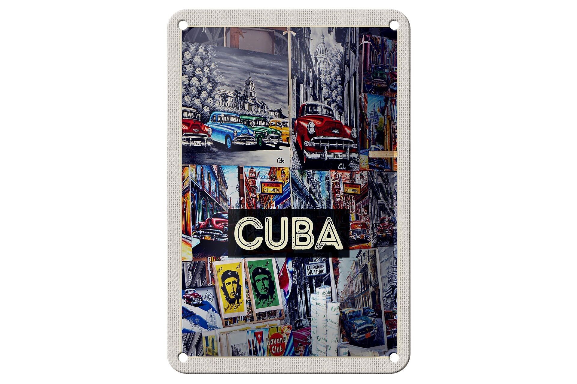 Targa in metallo da viaggio 12x18 cm Cuba Caribbean Freedom City Painting Sign