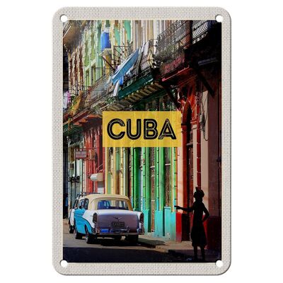 Targa in metallo da viaggio 12x18 cm Cuba Caraibi Vintage Car House Alley Sign